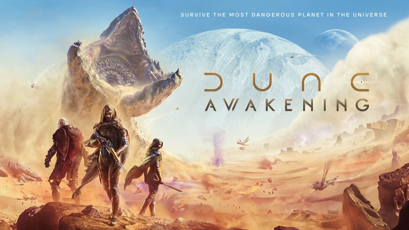 Dune Awakening key art showing a figure crossing Arrakis